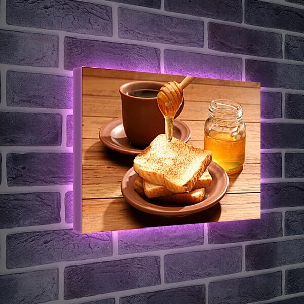 Лайтбокс световая панель - Чашечка кофе с мёдом и хрустящим хлебом