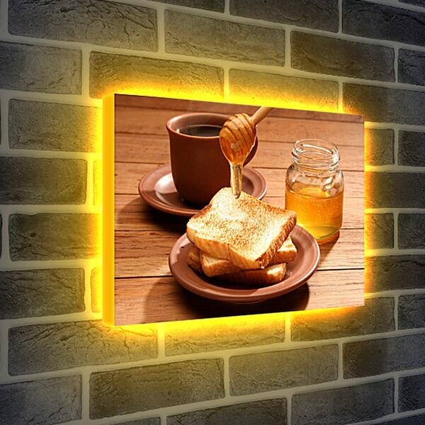 Лайтбокс световая панель - Чашечка кофе с мёдом и хрустящим хлебом