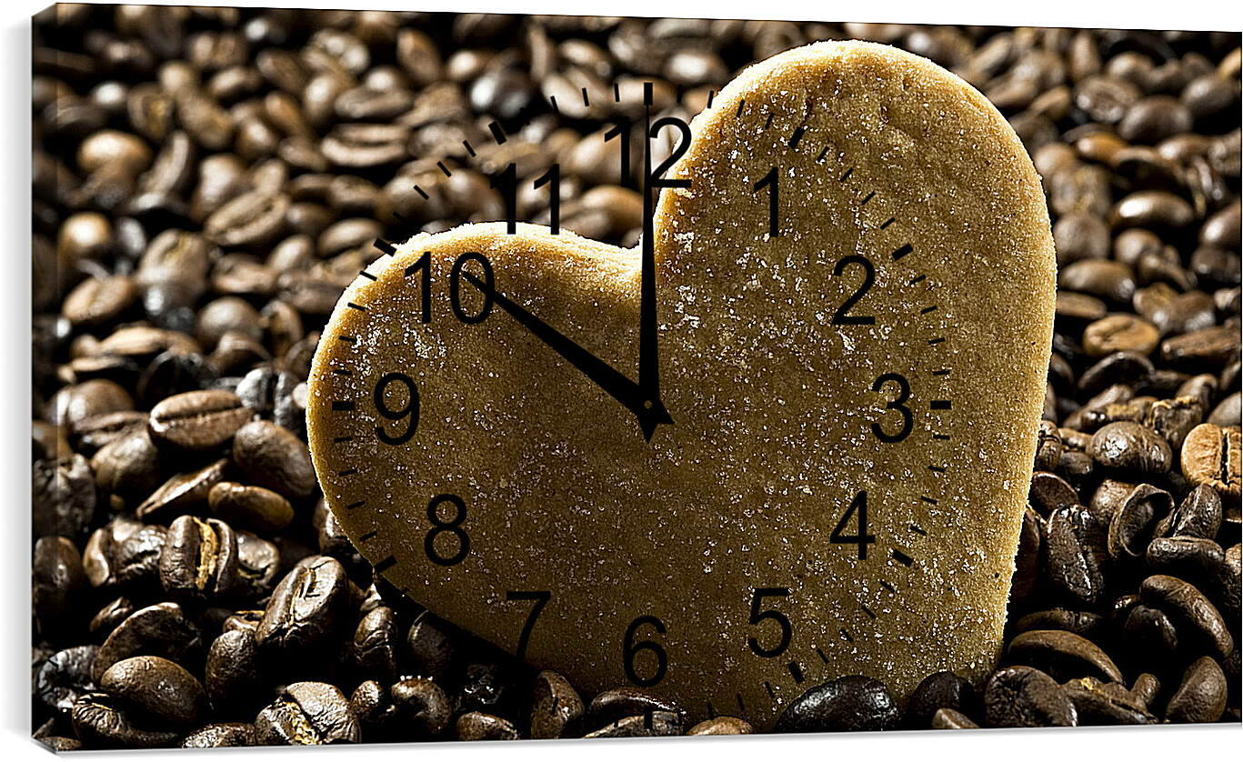Часы картина - Сердечко в зёрнах кофе