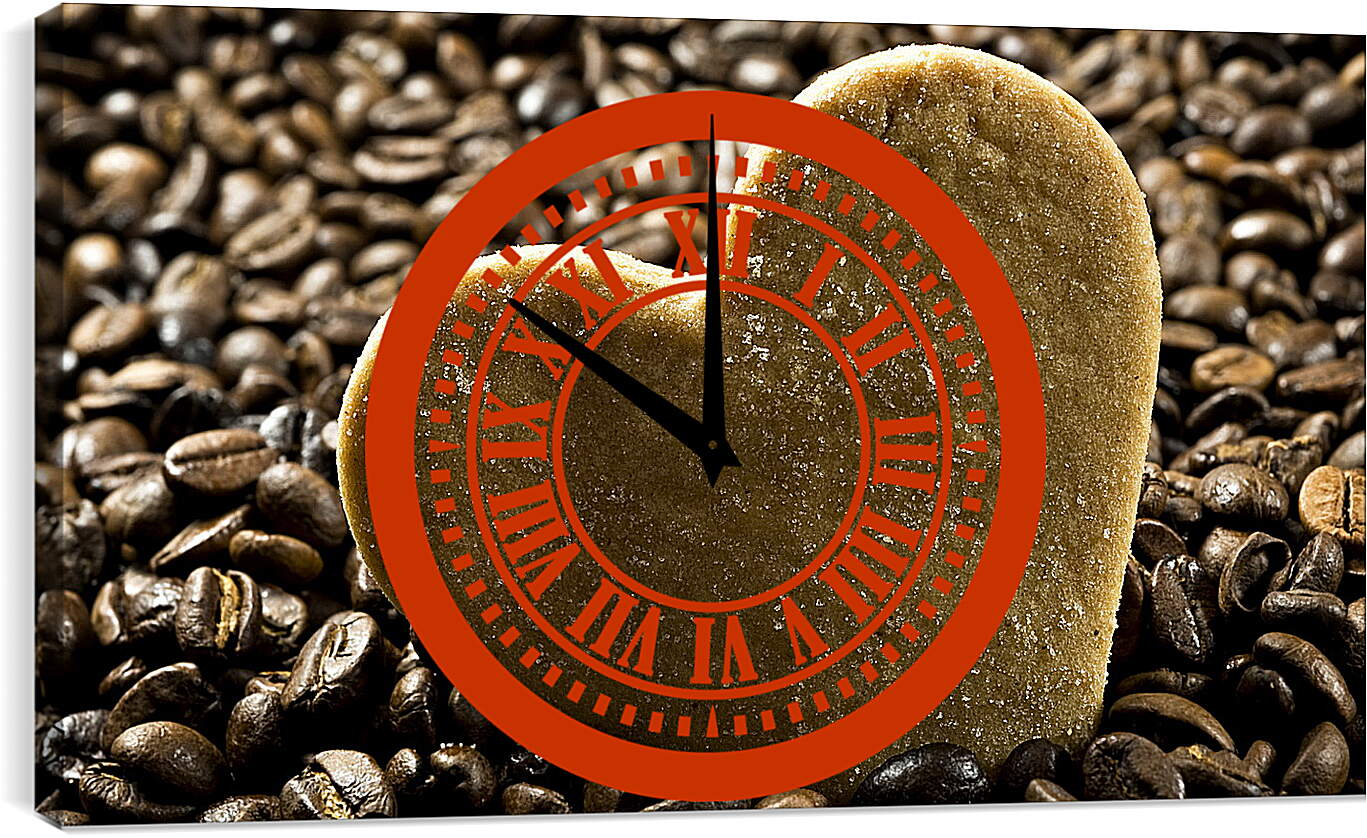 Часы картина - Сердечко в зёрнах кофе