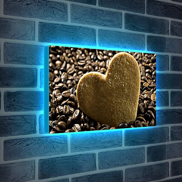 Лайтбокс световая панель - Сердечко в зёрнах кофе