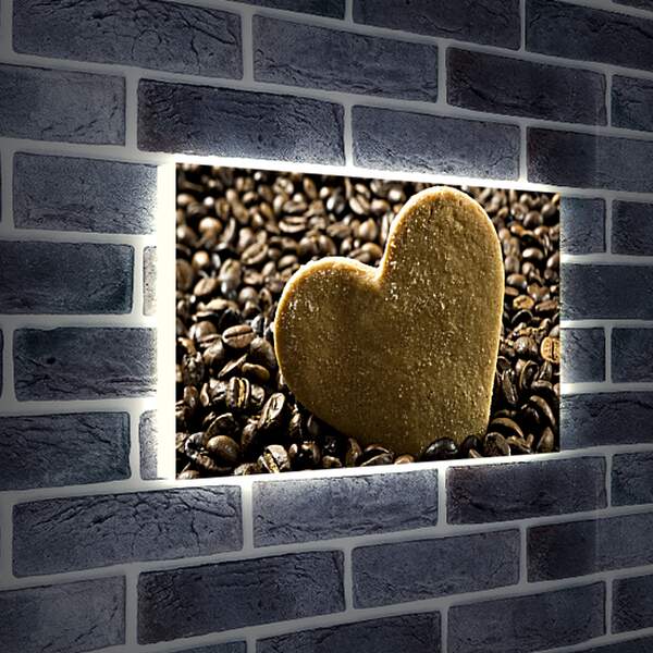 Лайтбокс световая панель - Сердечко в зёрнах кофе