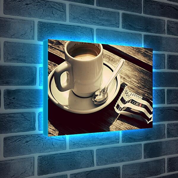 Лайтбокс световая панель - Чашка кофе и чайная ложка на блюдце