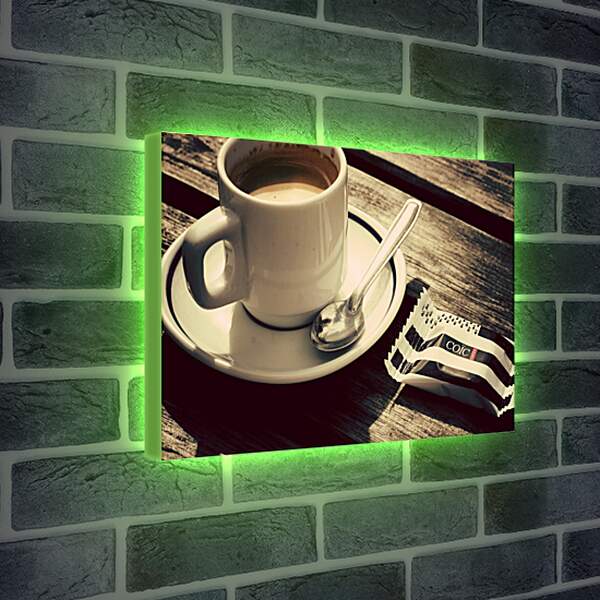 Лайтбокс световая панель - Чашка кофе и чайная ложка на блюдце
