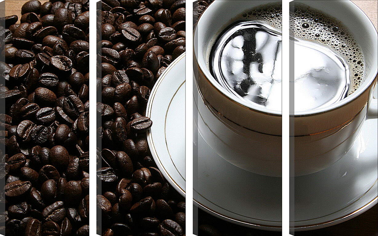 Модульная картина - Чашка кофе и зёрна на столе