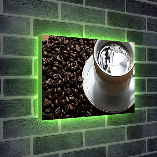 Лайтбокс световая панель - Чашка кофе и зёрна на столе