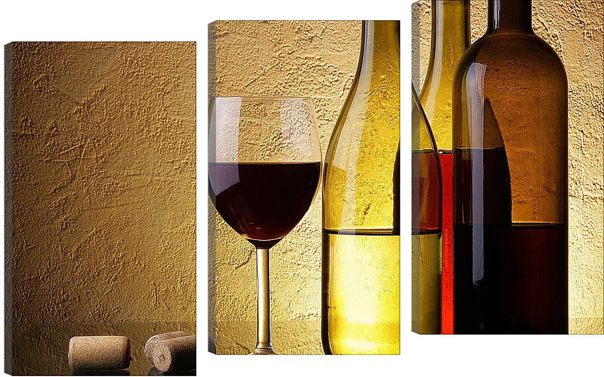 Модульная картина - Две бутылки с вином и бокал