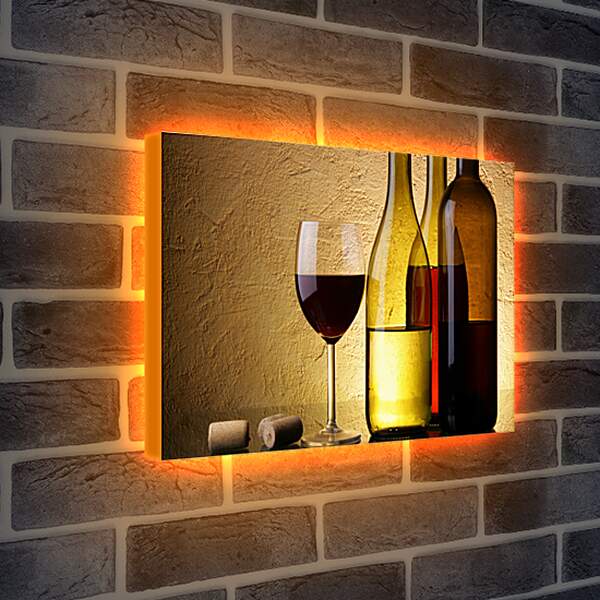 Лайтбокс световая панель - Две бутылки с вином и бокал