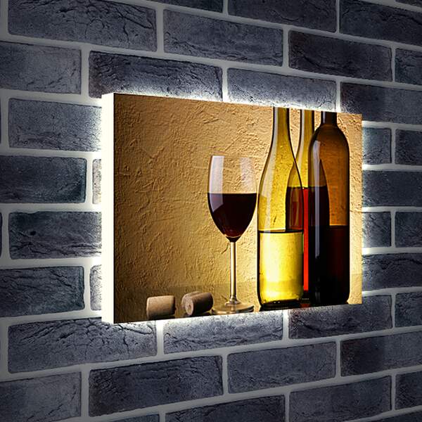 Лайтбокс световая панель - Две бутылки с вином и бокал