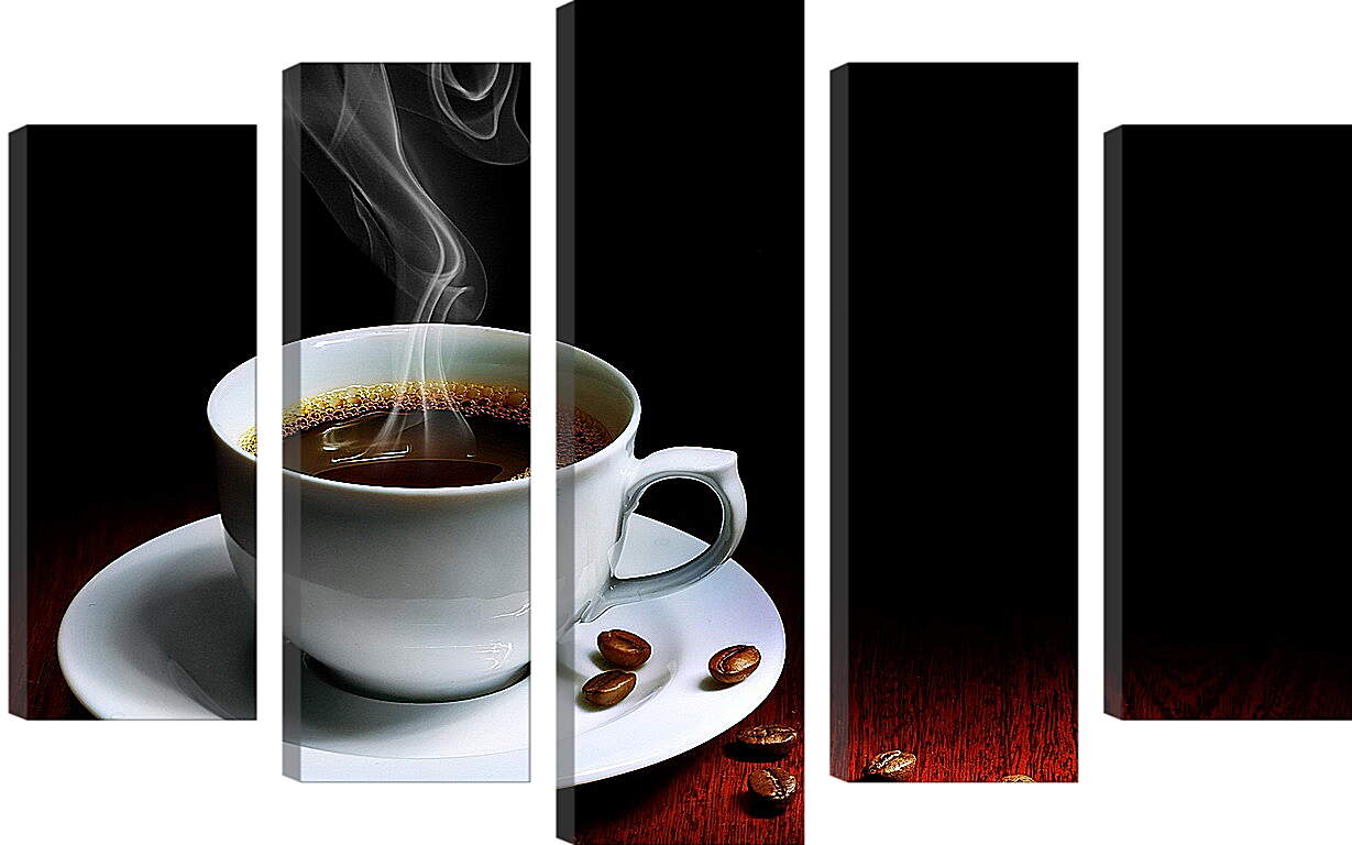 Модульная картина - Чашка и несколько зёрен кофе