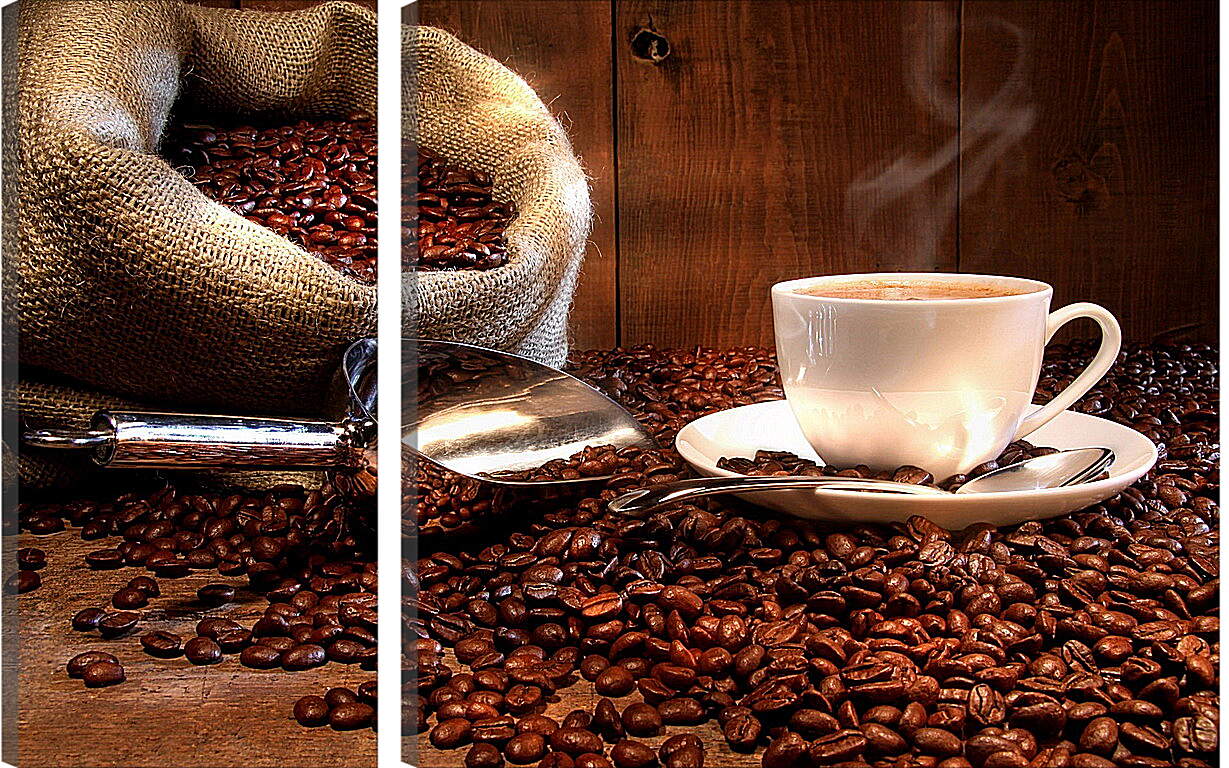 Модульная картина - Чашка и зёрна кофе