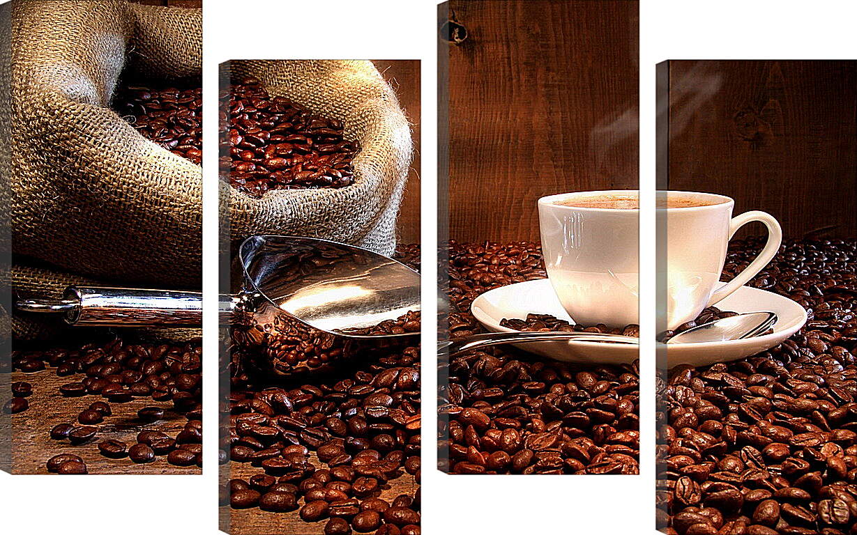 Модульная картина - Чашка и зёрна кофе