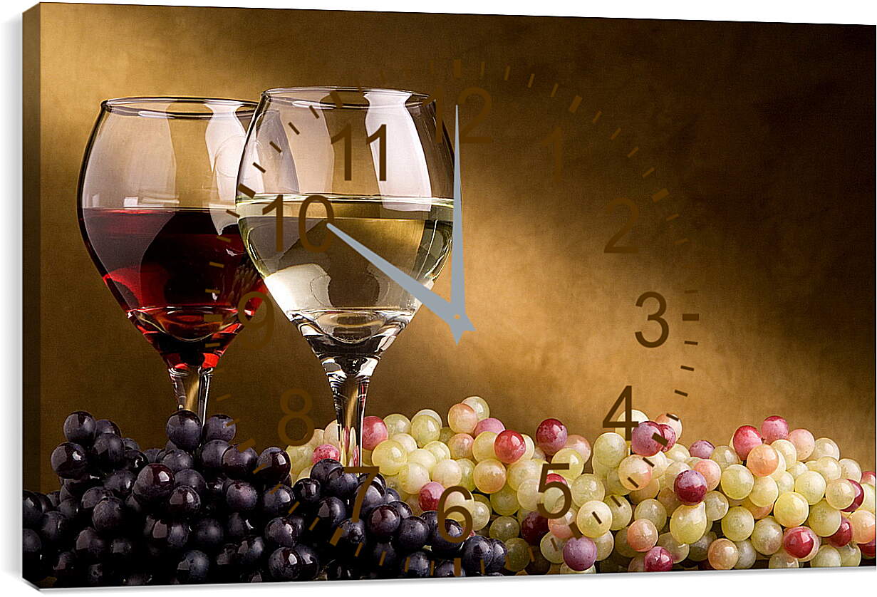 Часы картина - Два бокала и виноград