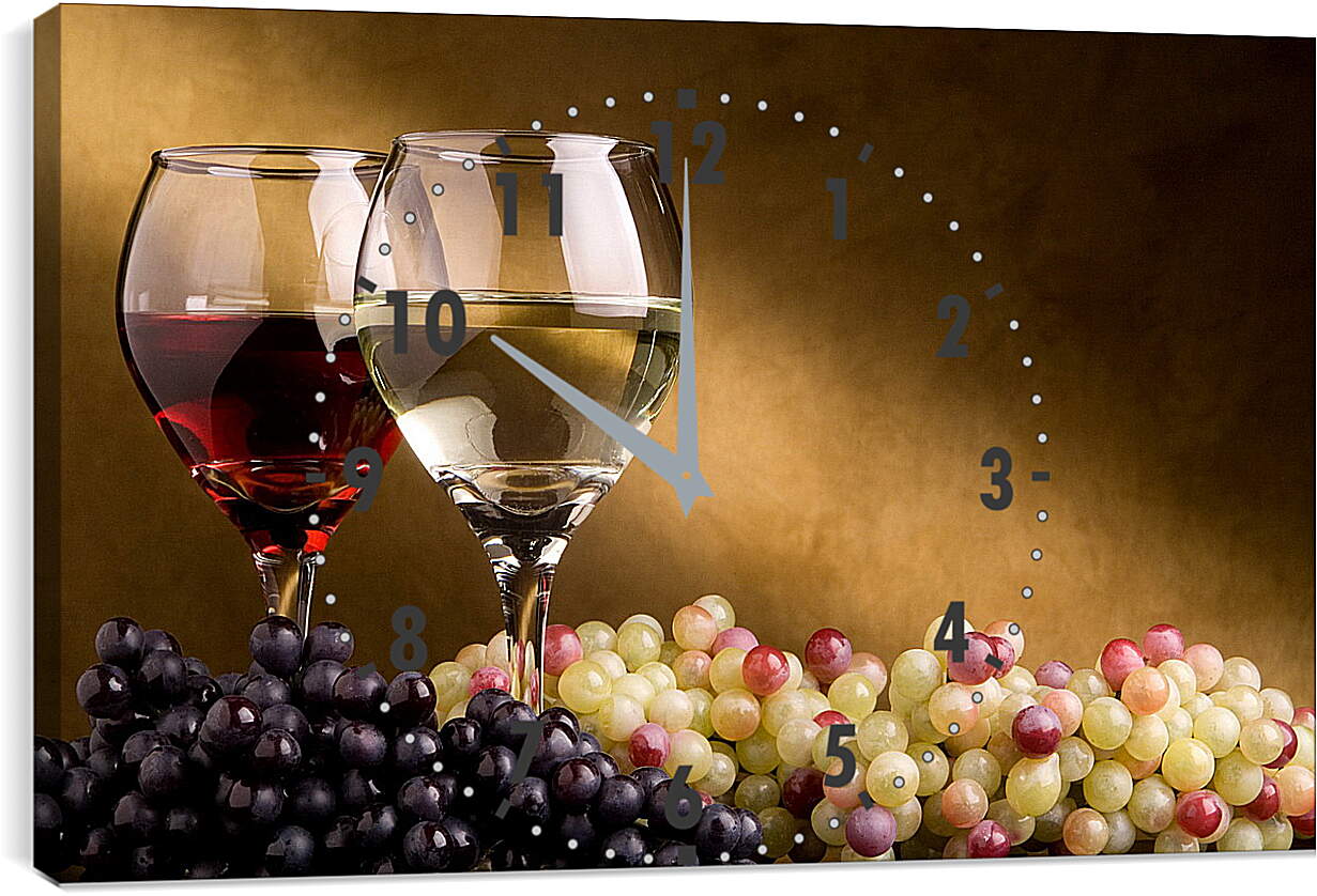 Часы картина - Два бокала и виноград