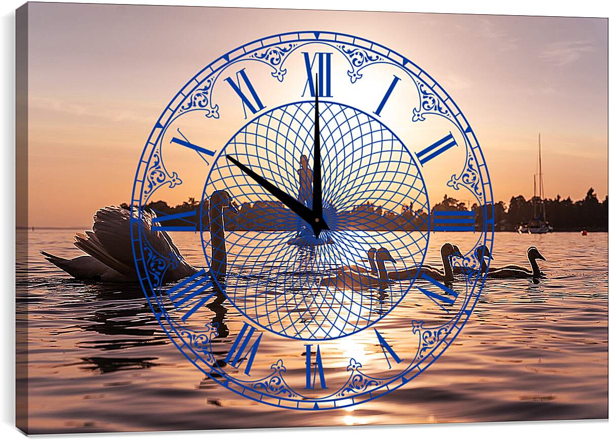 Часы картина - Лебеди на прогулке
