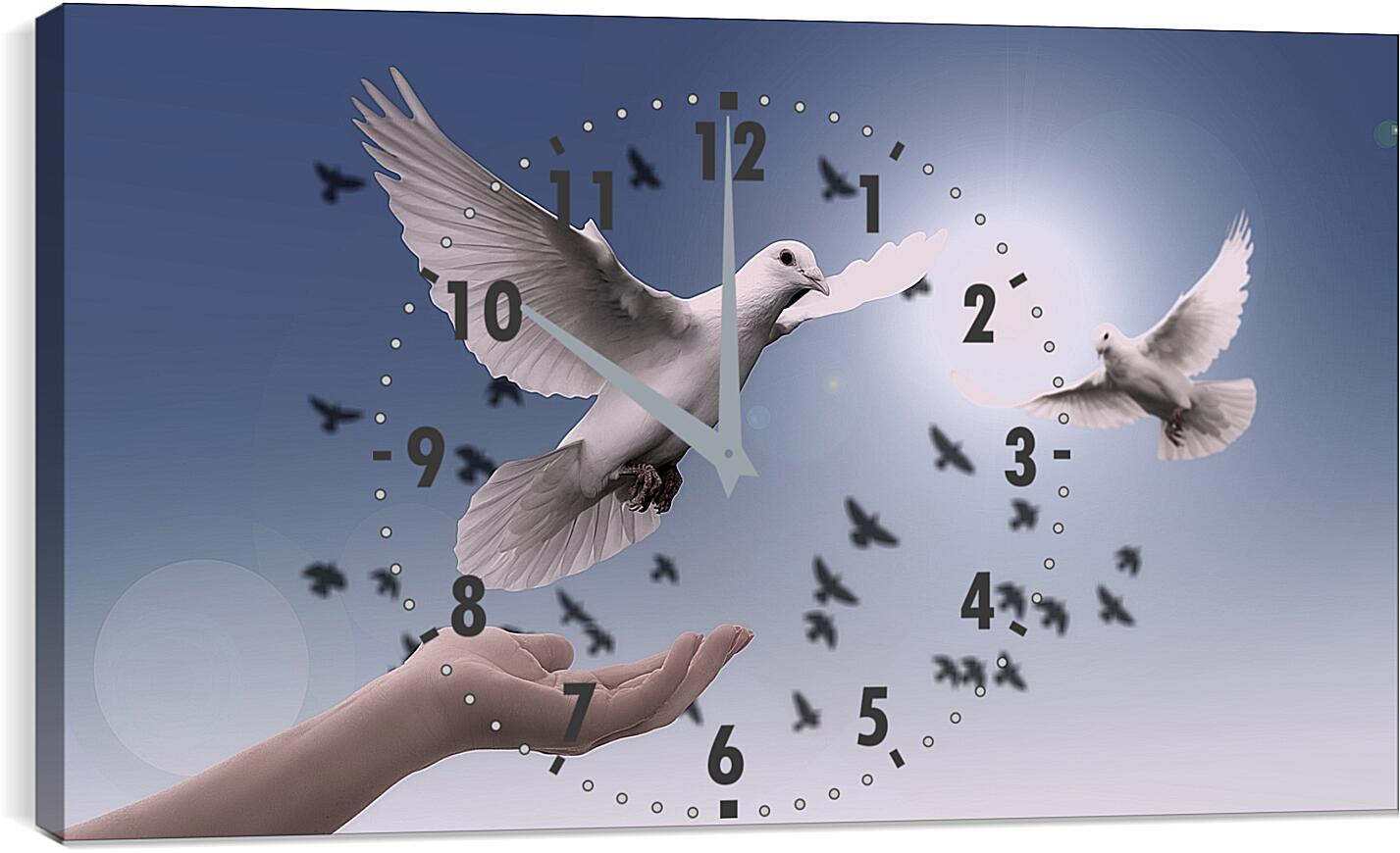 Часы картина - Птицы мира. Голуби