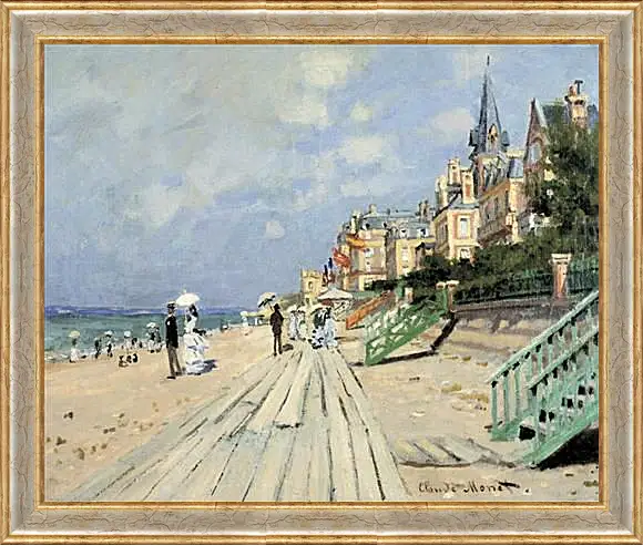 Картина в раме - Beach at Trouville. Клод Моне