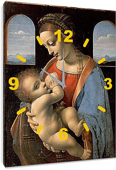 Часы картина - Мадонна с младенцем. Леонардо да Винчи