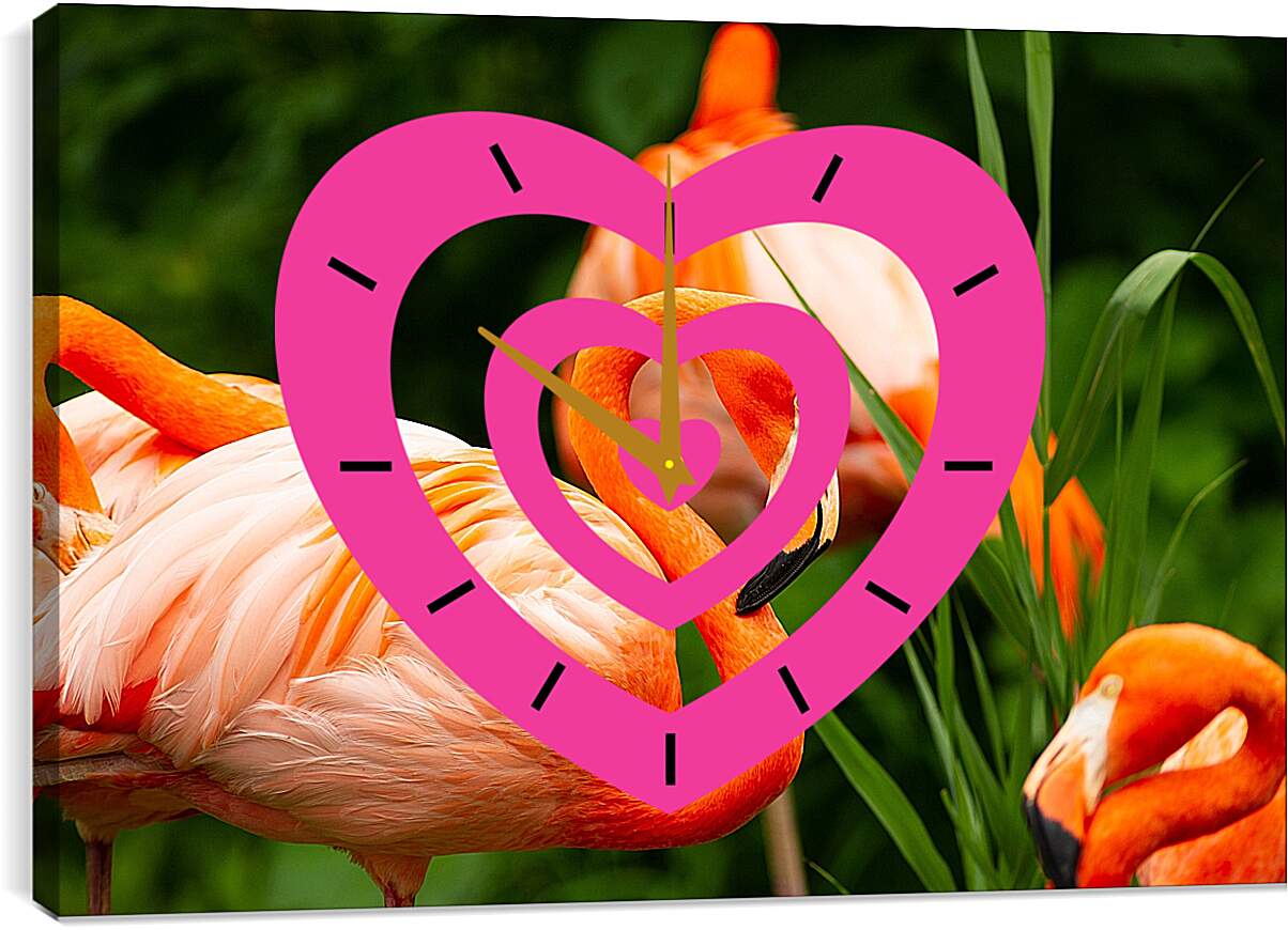 Часы картина - Фламинго в траве