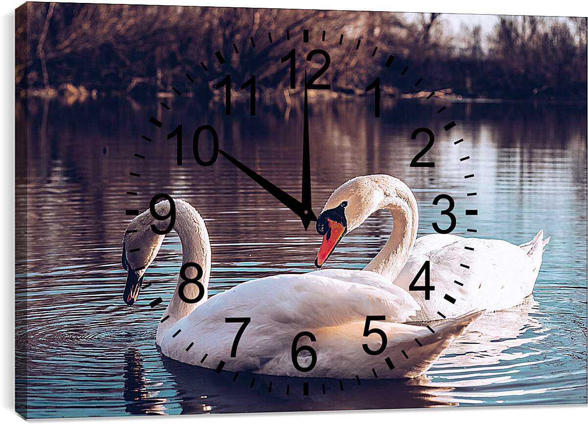 Часы картина - Два лебедя
