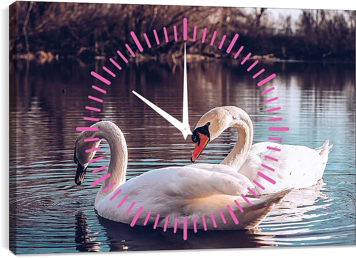 Часы картина - Два лебедя
