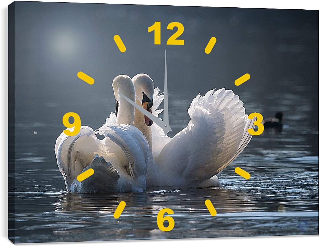 Часы картина - Пара лебедей