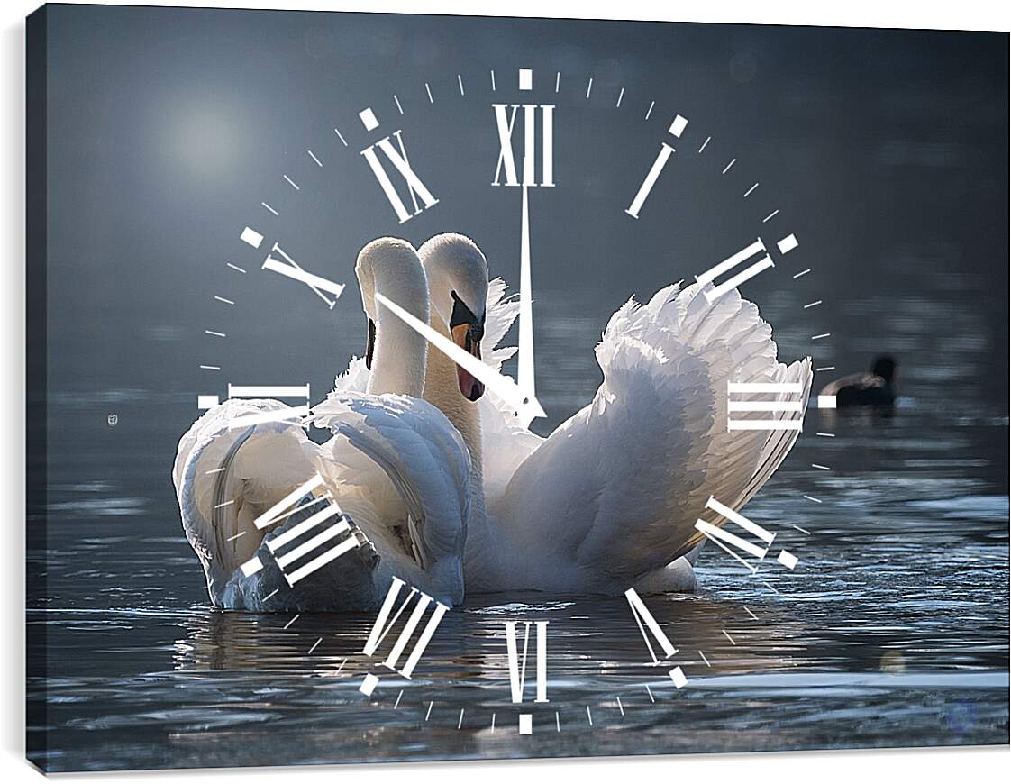 Часы картина - Пара лебедей
