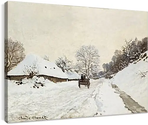 Постер и плакат - A Cart on the Snowy Road at Honfleu. Клод Моне