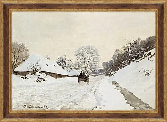 Картина в раме - A Cart on the Snowy Road at Honfleu. Клод Моне