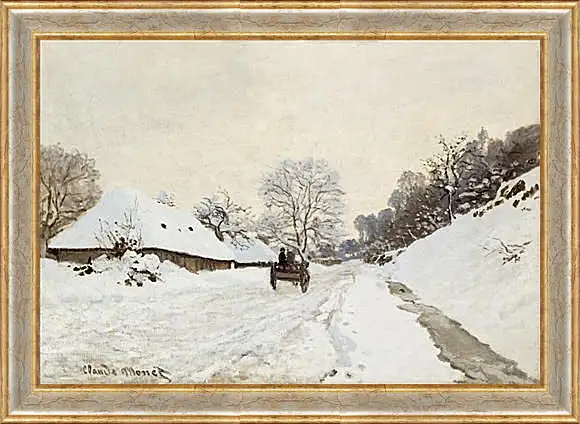 Картина в раме - A Cart on the Snowy Road at Honfleu. Клод Моне