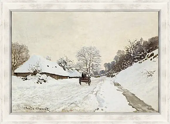 Картина в раме - A Cart on the Snowy Road at Honfleu. Клод Моне