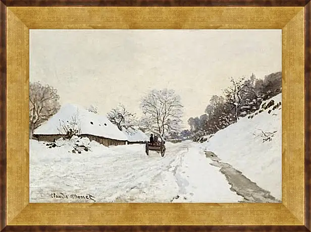 Картина в раме - A Cart on the Snowy Road at Honfleu. Клод Моне