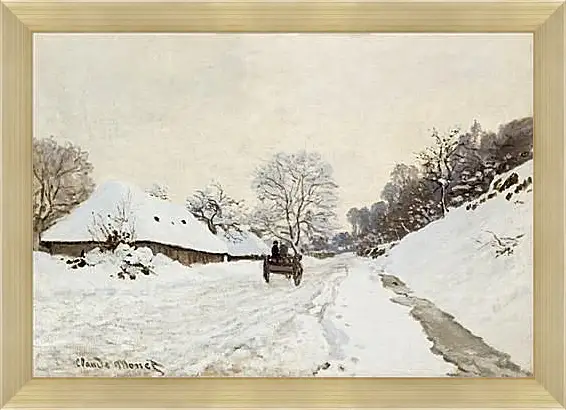 Картина в раме - A Cart on the Snowy Road at Honfleu. Клод Моне