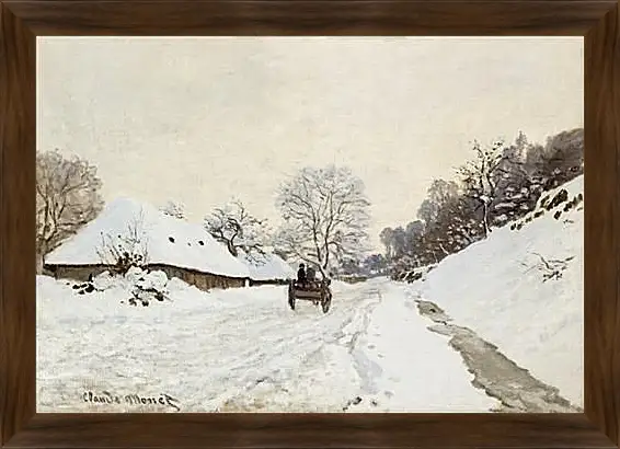 Картина в раме - A Cart on the Snowy Road at Honfleu. Клод Моне