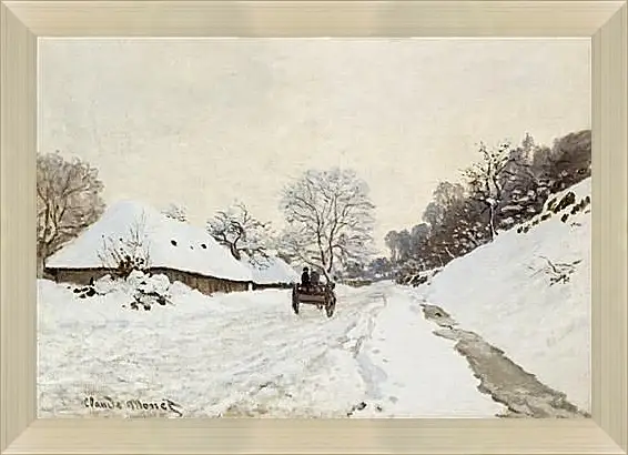 Картина в раме - A Cart on the Snowy Road at Honfleu. Клод Моне