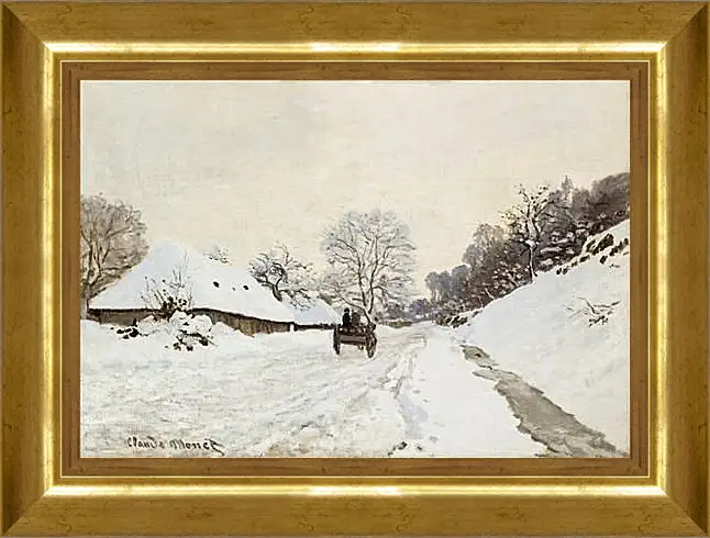 Картина в раме - A Cart on the Snowy Road at Honfleu. Клод Моне