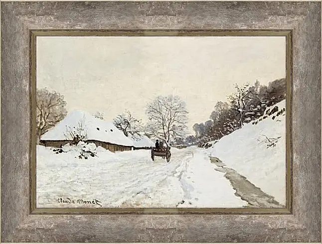 Картина в раме - A Cart on the Snowy Road at Honfleu. Клод Моне