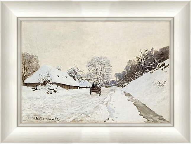 Картина в раме - A Cart on the Snowy Road at Honfleu. Клод Моне
