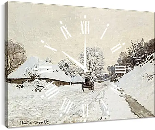 Часы картина - A Cart on the Snowy Road at Honfleu. Клод Моне