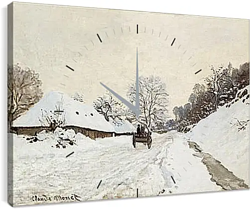 Часы картина - A Cart on the Snowy Road at Honfleu. Клод Моне