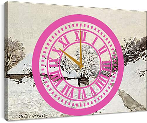 Часы картина - A Cart on the Snowy Road at Honfleu. Клод Моне