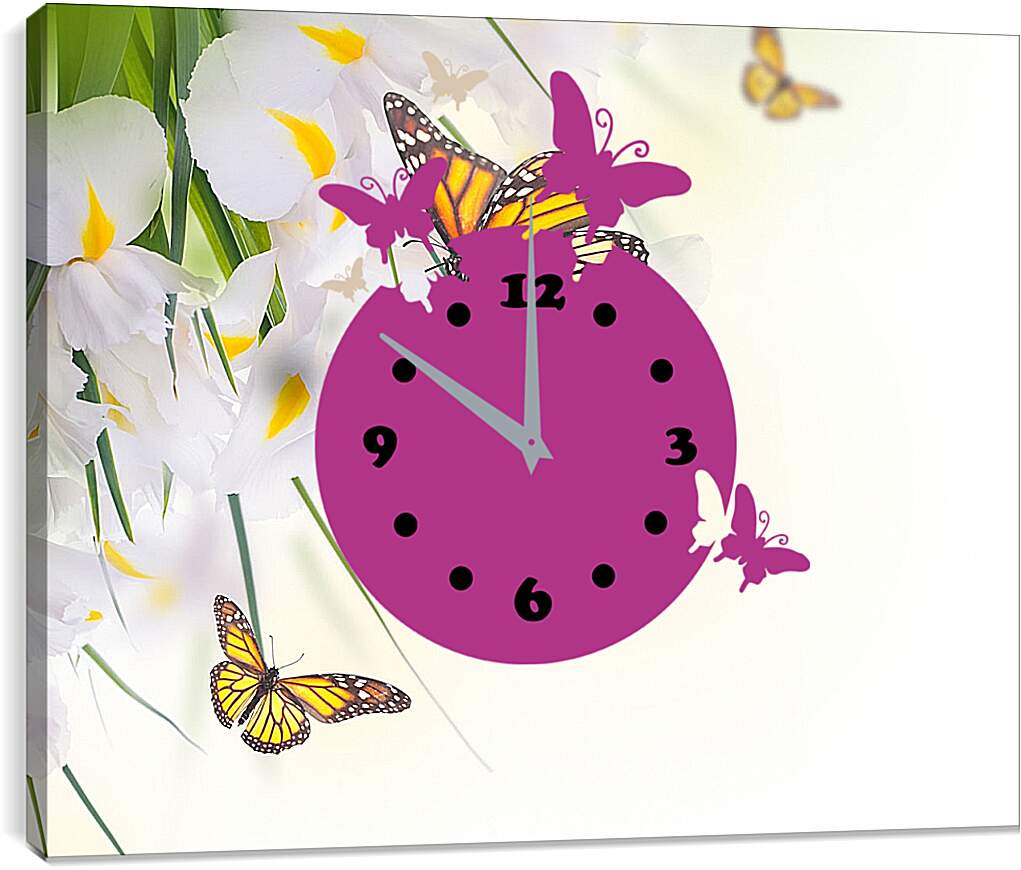 Часы картина - Бабочки на белом цветке