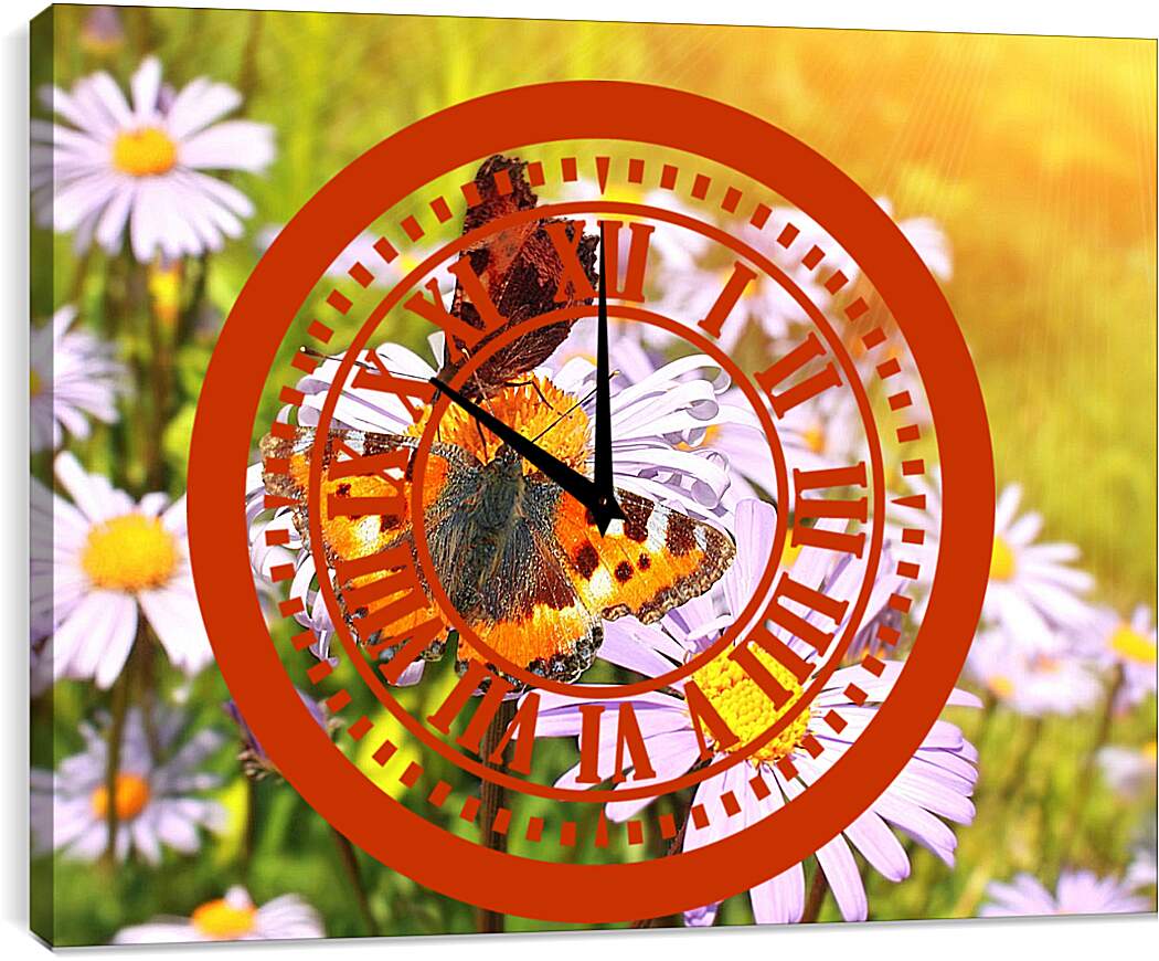 Часы картина - Бабочка и орхидеи