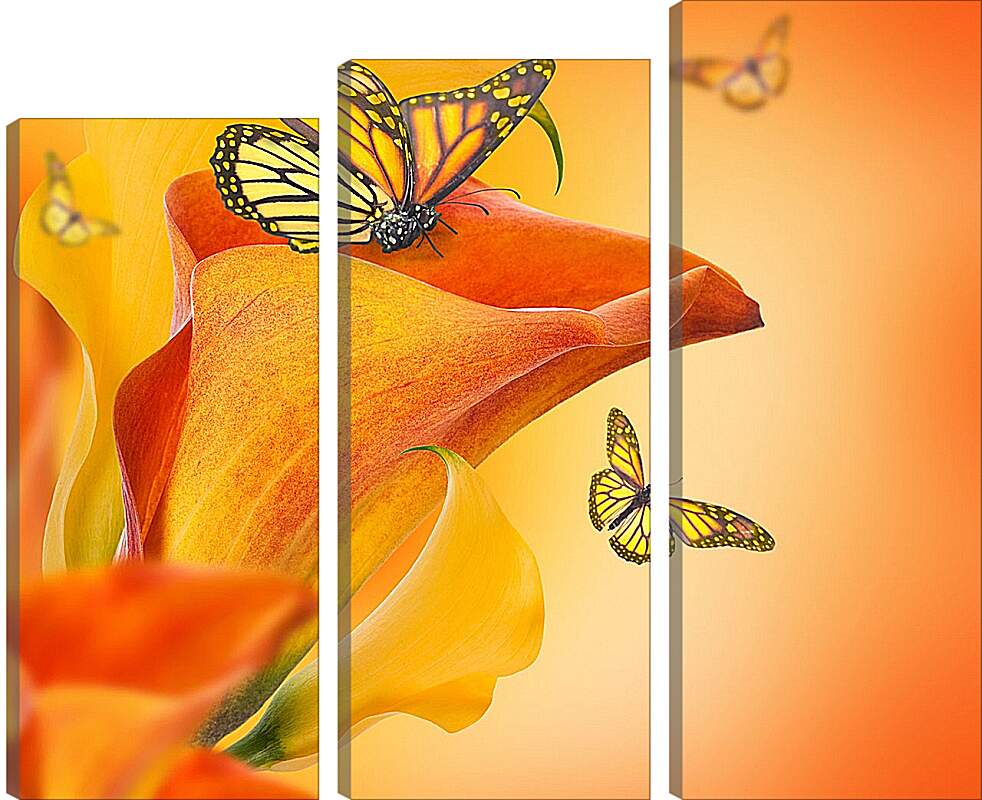 Модульная картина - Бабочка опыляет цветок