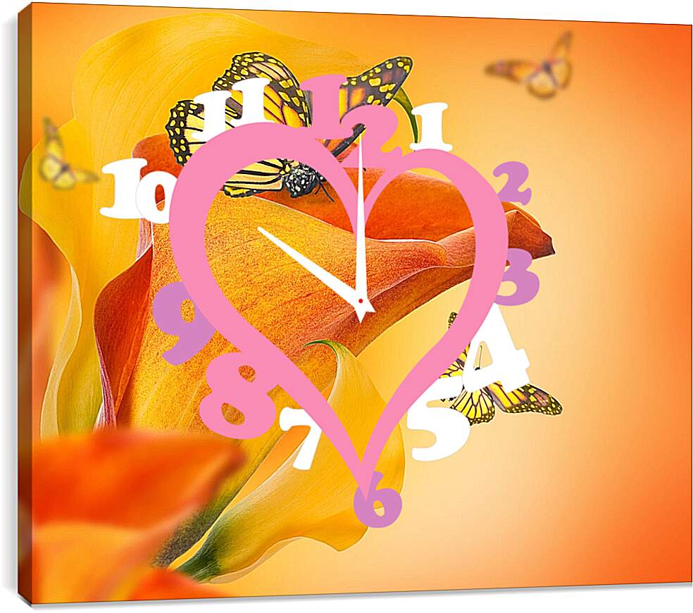 Часы картина - Бабочка опыляет цветок