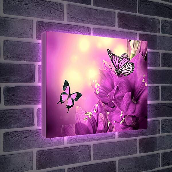 Лайтбокс световая панель - Бабочки на сиреневом фоне