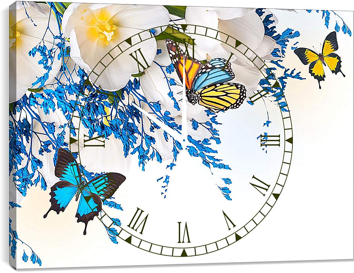Часы картина - Бабочки разных цветов