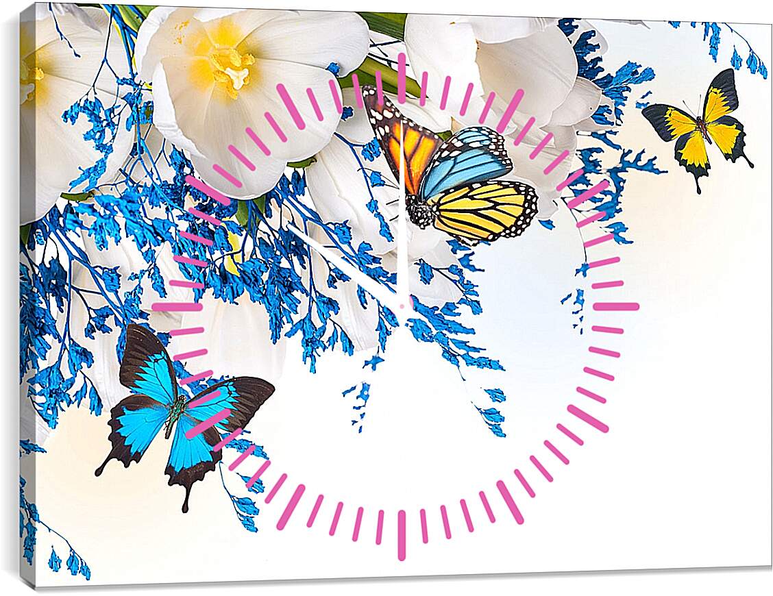 Часы картина - Бабочки разных цветов