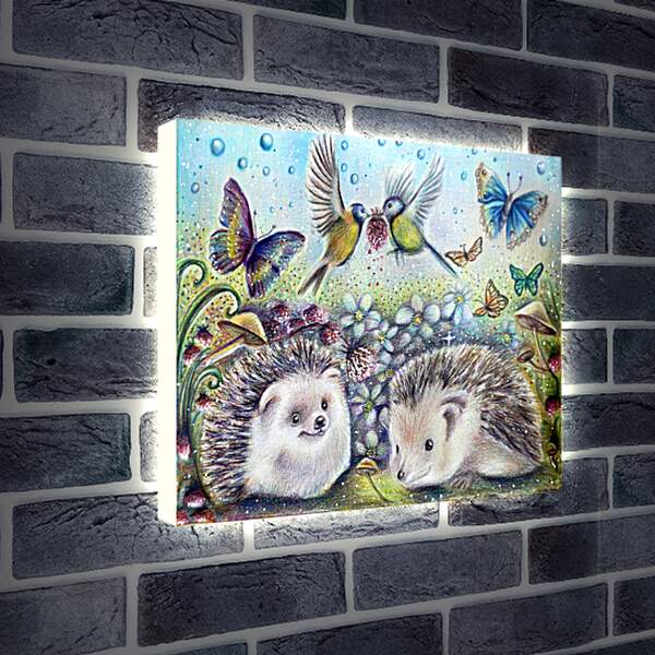 Лайтбокс световая панель - Два ежа и бабочка