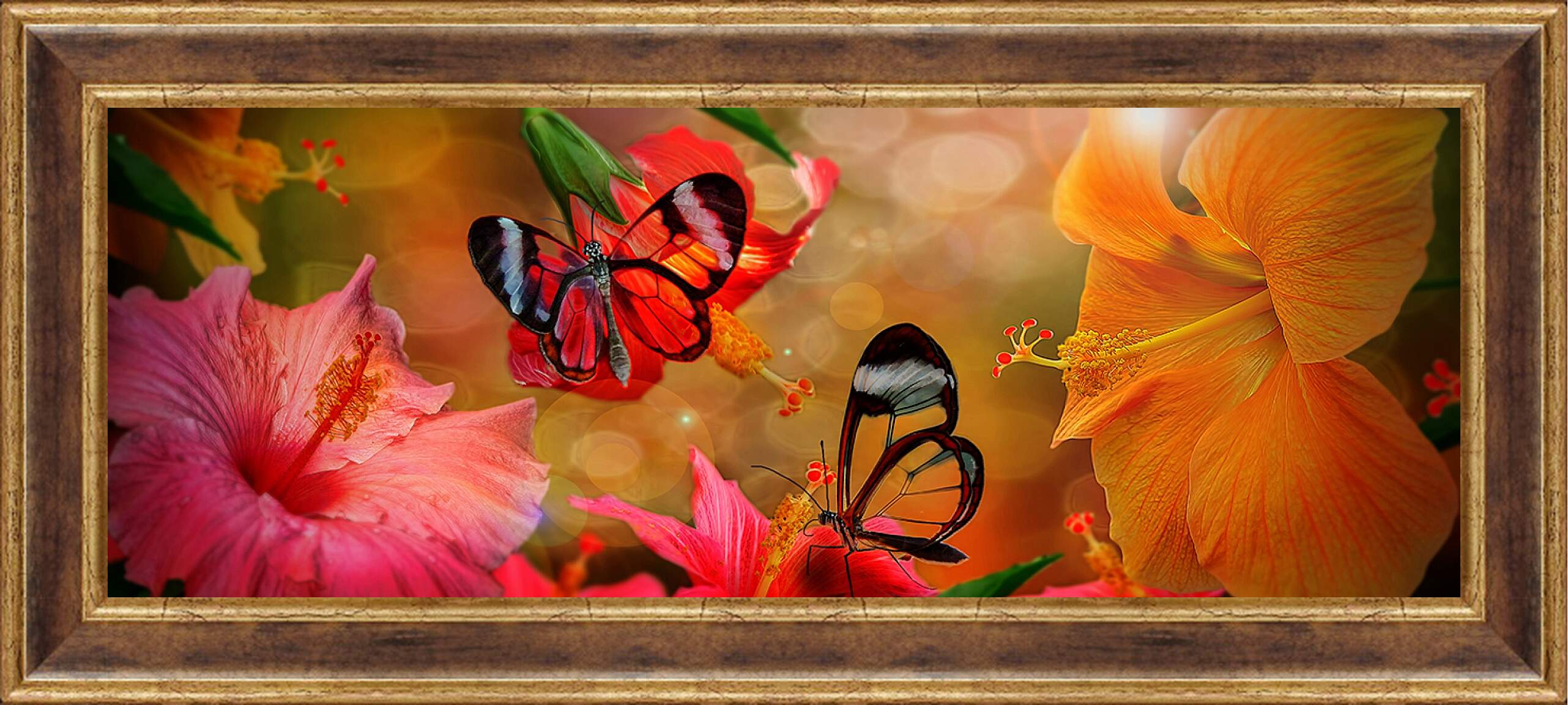 Картина в раме - Две бабочки